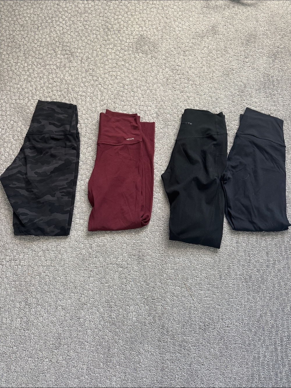 Bundle of High-Rise Leggings - Black, Burgundy, Black Camo